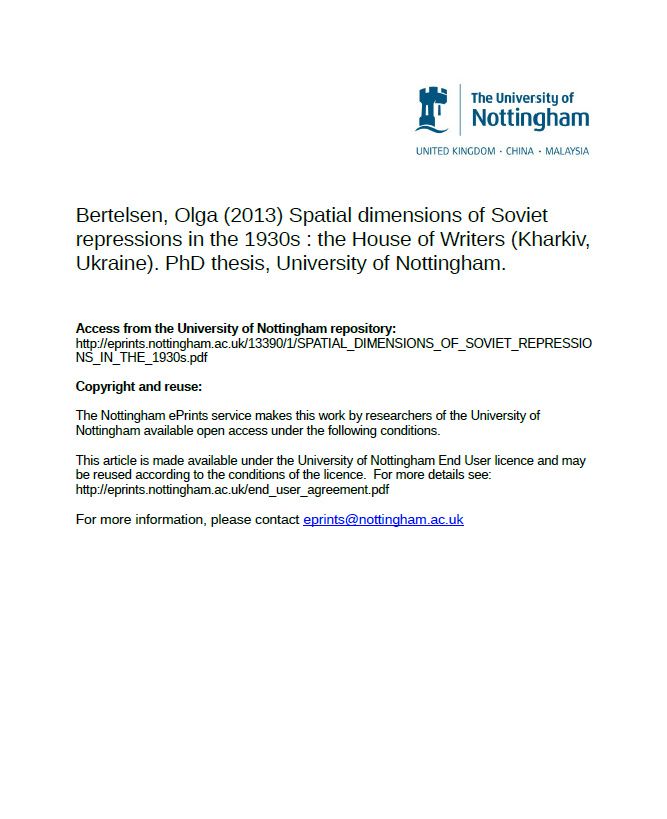 Olga Bertelsen.  Spatial dimensions of Soviet repressions in the 1930s : the House of Writers